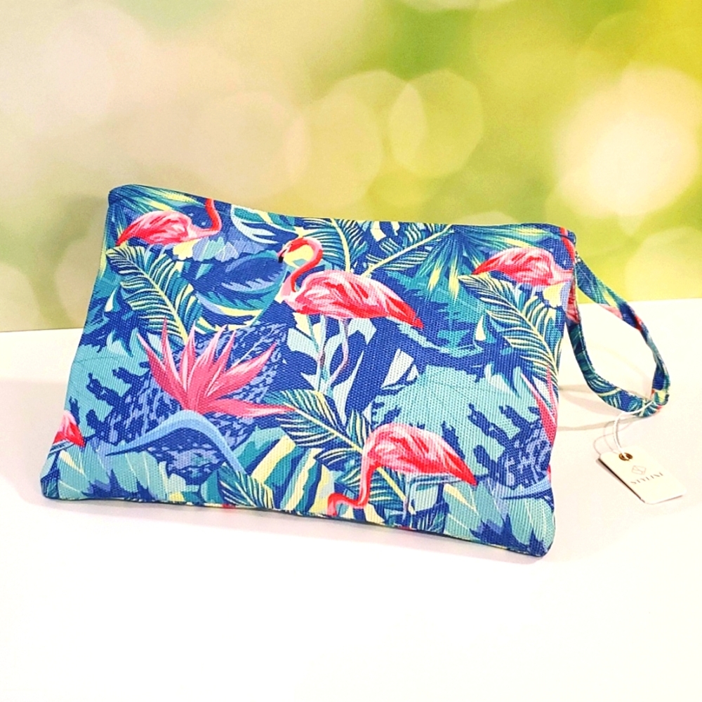 Tropical flamingo themed pouch make up bag clutch beach accessory Travel